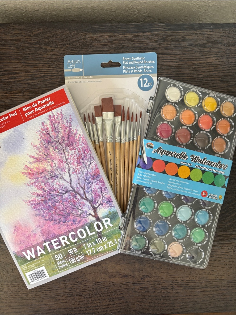 Watercolor Pad, 12pc Brush Set & 36-Color Watercolor Palette - Multicolor
